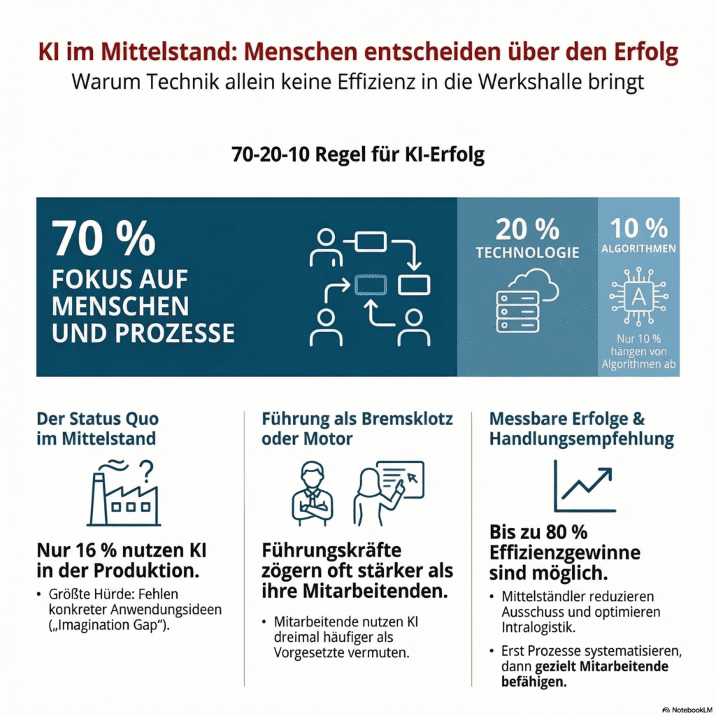 Unternehmen in der Europäischen Union stehen bei der KI-Einführung vor einer doppelten Herausforderung: KI-Integration nicht nur im administrativen Bereich, sondern genauso auch in der Produktion. Es fehlt dabei nicht an der Technologie, sondern oft an der Vorstellungskraft, an der Führung und an einem systematischen Change Management, um Ängste und Sorgen von Mitarbeitenden zu adressieren.