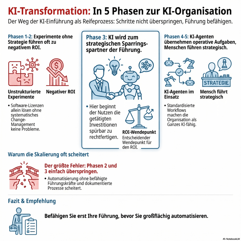 KI-Organisationen aufbauen, statt KI-Experimente starten. 64 Prozent der KI-nutzenden Mittelständler arbeiten ohne Strategie. Warum KI-Pilotprojekte scheitern und wie der Weg zur KI-fähigen Organisation aussieht.